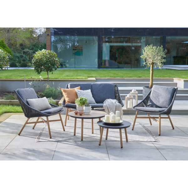 Keswick 3 seater lounge Set - Wood Look Aluminium Frame with Black Wicker