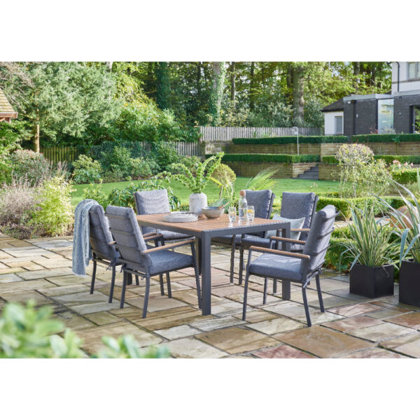 Easton 6 Seater - Anthracite Aluminium Frame with Poly Wood Table Top and Sides - Grey Cushions