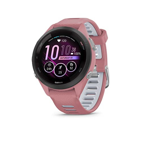 Garmin Forerunner 265S - Black Bezel with Light Pink Case and Light Pink/Powder Grey Silicone Band