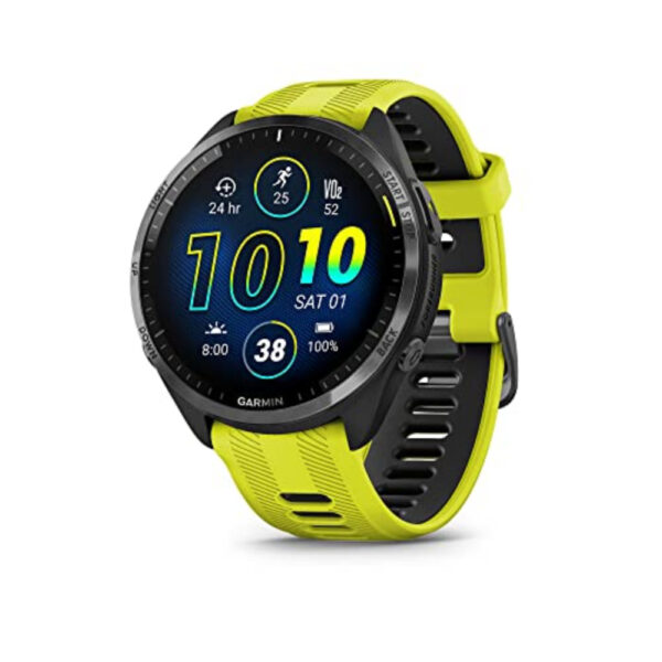 Garmin Forerunner 965 - Carbon Grey DLC Titanium Bezel with Black Case and Amp Yellow/Black Silicone Band