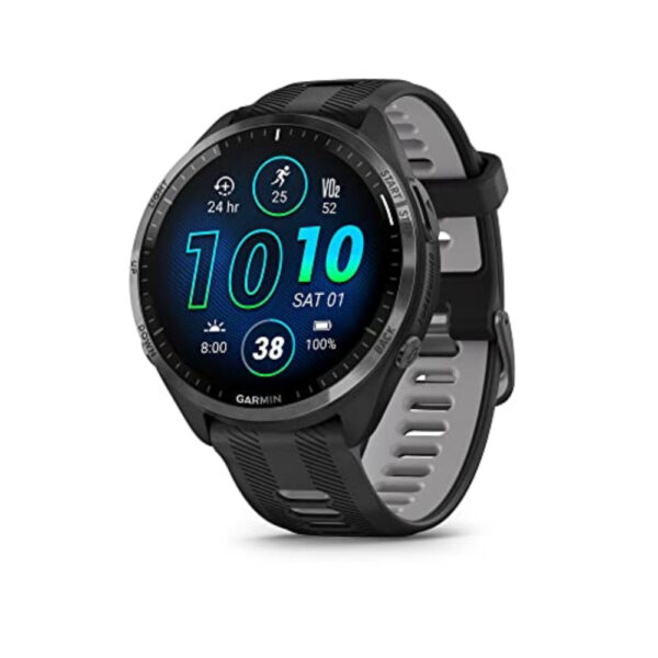 Garmin Forerunner 965 - Carbon Grey DLC Titanium Bezel with Black Case and Black/Powder Grey Silicone Band