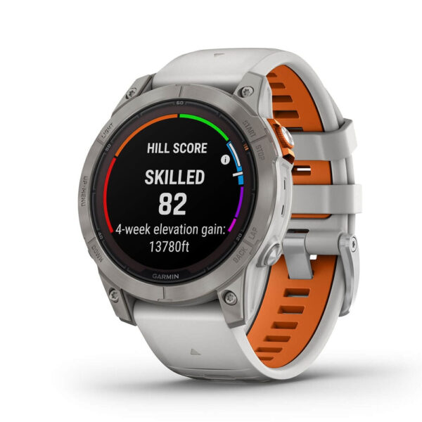 Garmin f?nix 7 Pro ? Sapphire Solar Edition - Titanium with Fog Gray/Ember Orange Band