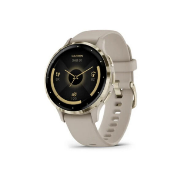 Garmin Venu 3S - Soft gold stainless steel bezel with French grey case and silicone band