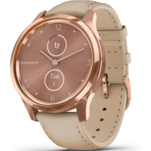 Garmin vivomove Luxe - 18K rose gold PVD stainless steel case with light sand Italian leather band