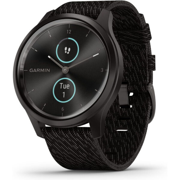 Garmin vivomove Style - graphite aluminium case with black pepper woven nylon band