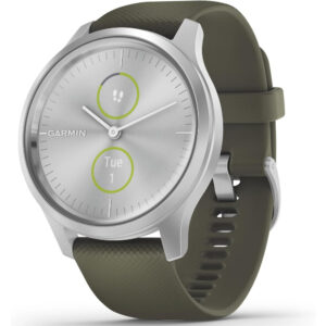 Garmin vivomove Style - silver aluminium case with moss silicone band