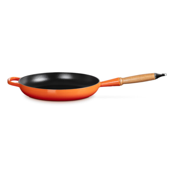 Le Creuset Cast Iron 28cm Signature  Frying Pan with Wooden Handle Volcanic