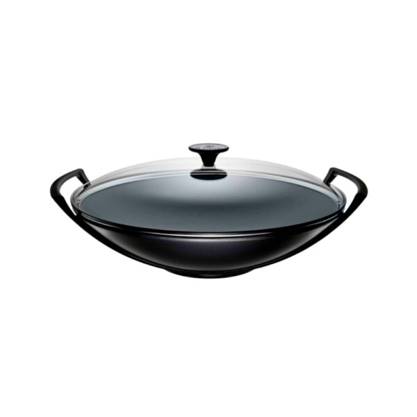 Le Creuset Cast Iron 36cm  Wok with Glass Lid Satin Black