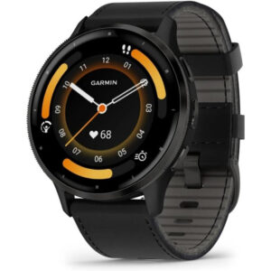 Garmin Venu 3 - Slate stainless steel bezel with black case and black leather band