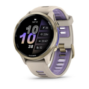 Garmin Forerunner® 970, Soft Gold Titanium with French Grey Case and French Grey/Translucent Indigo Band