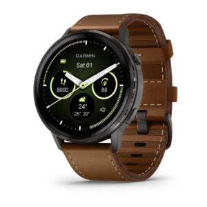 Garmin Venu 4 (45mm), GPS, Wi-Fi, Black w/ Slate + Leather, Smart Watch