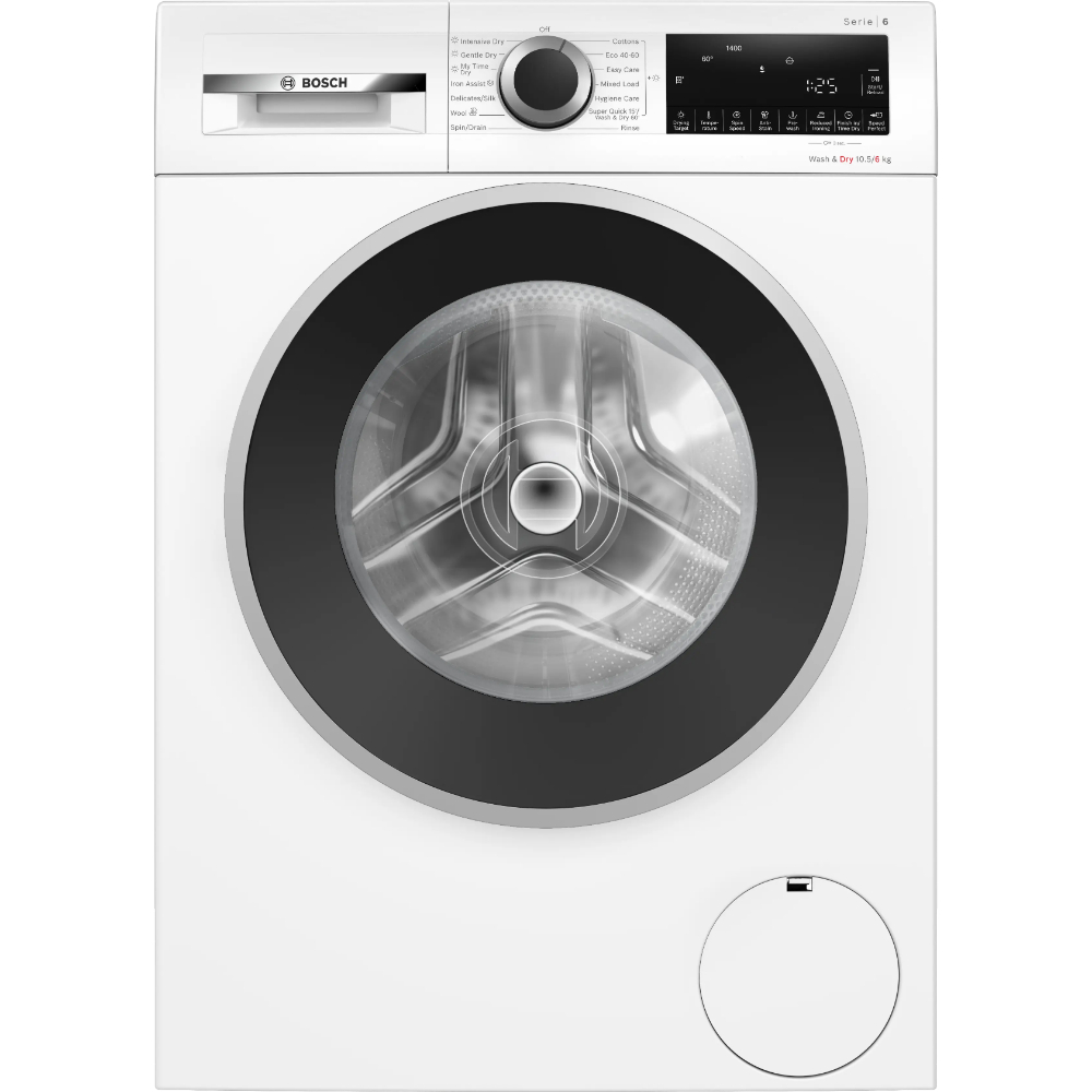Bosch Series 6 WNG25401GB Freestanding Washer Dryer, 10.5kg/6kg Load, 1400rpm Spin, White