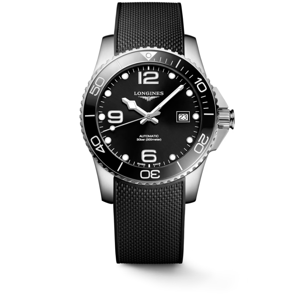 Longines HydroConquest Automatic 41mm Black Rubber Strap with Black Dial