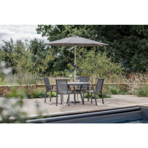 Seville 110cm Round Dining Table with 4 Seville Armchairs & Parasol
