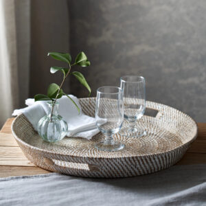 The White Company Whitewashed Rattan Oversized Round Tray