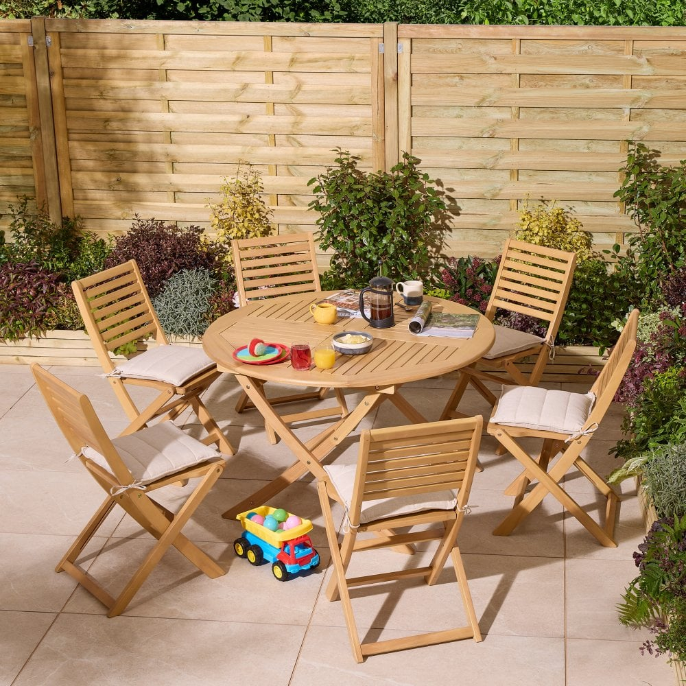 Rowlinson Ashdown Folding 6 Seat Round Dining Set with Cushions