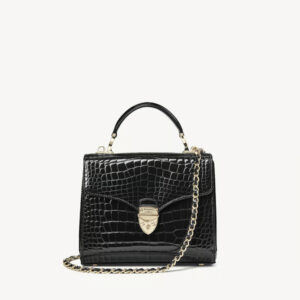 Aspinal of London Midi Mayfair Bag - Black Patent Croc