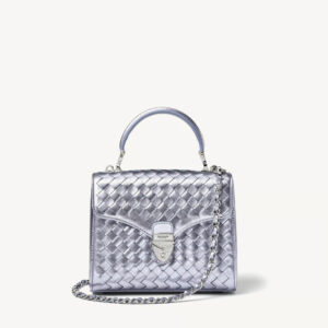 Aspinal of London Midi Mayfair - Blue Metallic Woven Leather