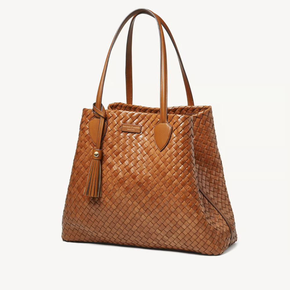 Aspinal of London Large Island Tote - Tan Woven Leather - Image 2