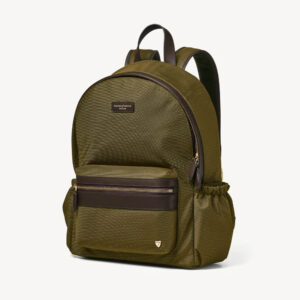 Aspinal of London Men's Backpack - Khaki Leather-Trim Nylon Canvas