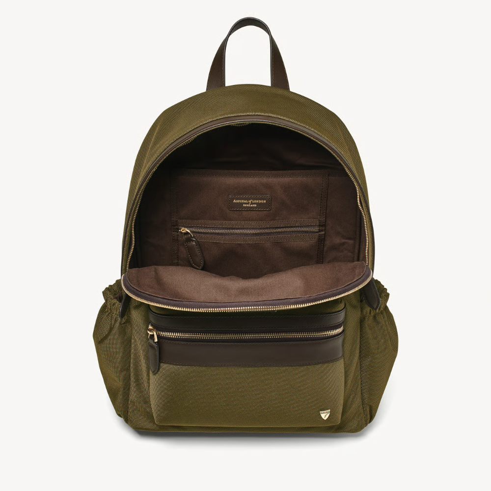 Aspinal of London Men's Backpack - Khaki Leather-Trim Nylon Canvas - Image 3