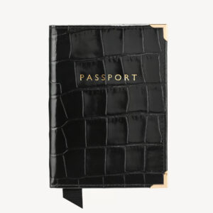 Aspinal of London Passport Cover - Deep Shine Black Croc & Red Suede