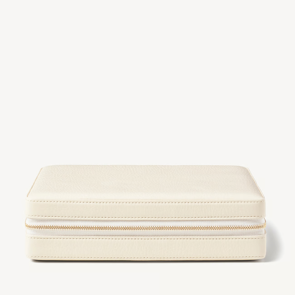 Aspinal of London Large Travel Jewellery Case - Ivory Pebble