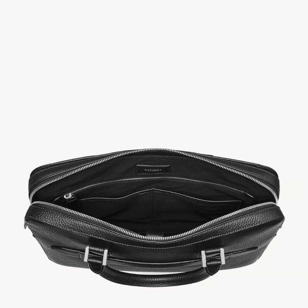 Aspinal of London Slim Leather Briefcase - Black Pebble - Image 2