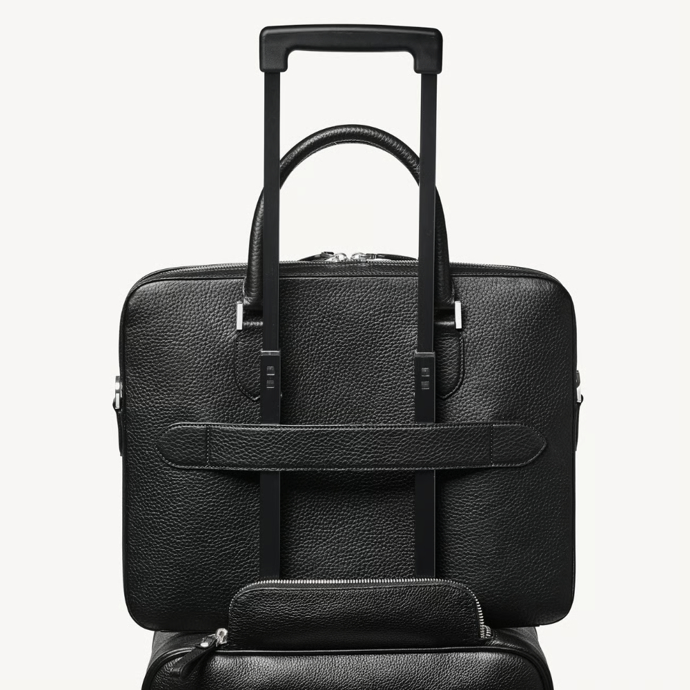 Aspinal of London Slim Leather Briefcase - Black Pebble - Image 4