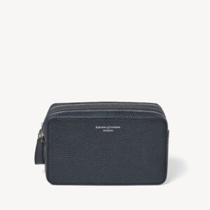 Aspinal of London Double Zip Mount Street Wash Bag - Navy Pebble