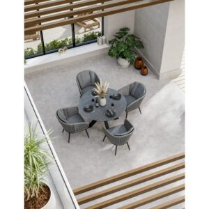 RoyalCraft ASPEN 120cm Round Ceramic Glass Grey Top with 4 Aspen Rope Chairs