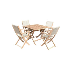 RoyalCraft LONDON 90cm Square Folding Set with 4 London Rope Folding Armchairs