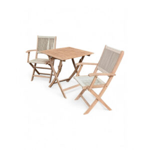 RoyalCraft LONDON 70cm Square Folding Bistro Set with 2 London Rope Folding Armchairs