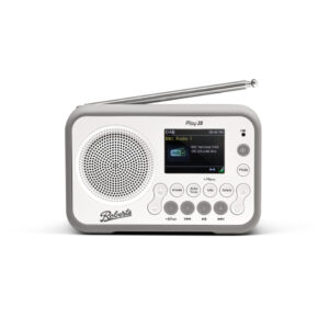Roberts Play 20 DAB / DAB+ / FM RDS digital radio/ TFT colour display with Bluetooth, built-in battery charger for re-chargeable Ni-MH batteries in White with Grey bumper