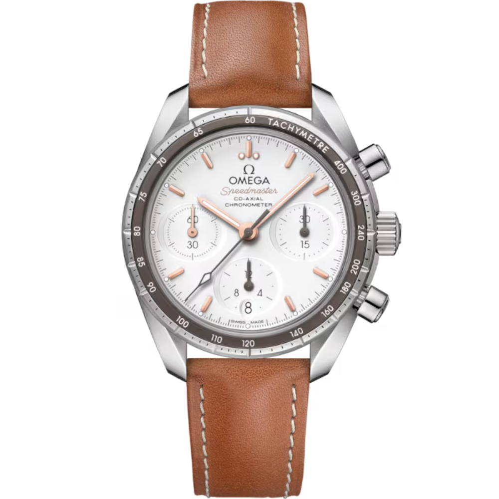 Omega Speedmaster Co-Axial Chronograph 38mm Tan starp White Dial