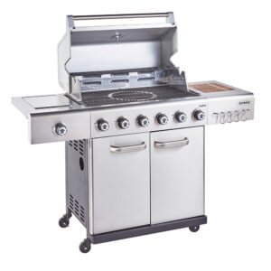 Outback New Jupiter 6 Burner Hybrid  S/S with Utility Basket, Cover + Access Body