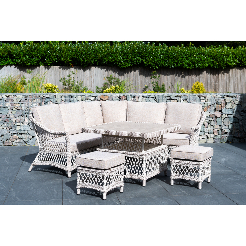 Norfolk Leisure COTSWOLD - Wicker mini corner set with 2 stools and square height adjustable table