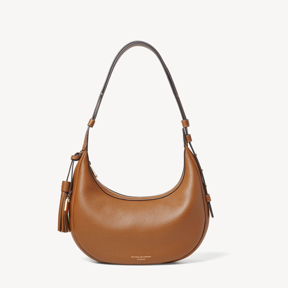 Aspinal of London Hudson Small Crescent - Tan Milled Pebble
