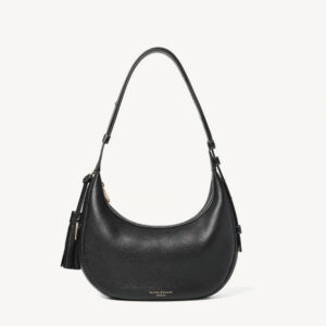 Aspinal of London Hudson Small Crescent - Black Milled Pebble