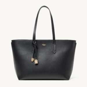 Aspinal of London Zipped East West Tote with Shield Charm - Black Soft Saffiano