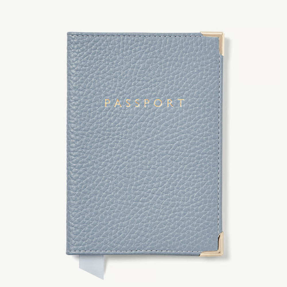 Aspinal of London Passport Cover - Sky Blue Pebble