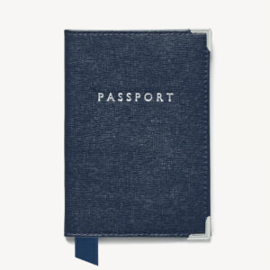 Aspinal of London Passport Cover -  Navy Saffiano