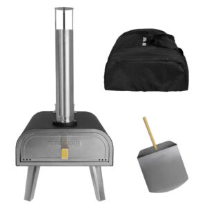 George Foreman Black 16" Pizza Oven Wood Pellet with Paddle & Carry Bag