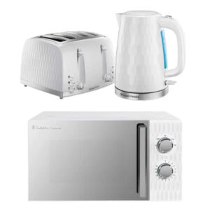 Russell Hobbs White Honeycomb Bundle - Kettle, 4 Slice Toaster, And Microwave