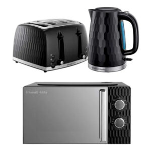 Russell Hobbs Black Honeycomb Bundle - Kettle, 4 Slice Toaster, And Microwave
