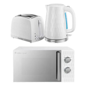 Russell Hobbs White Honeycomb Bundle - Kettle, 2 Slice Toaster, And Microwave