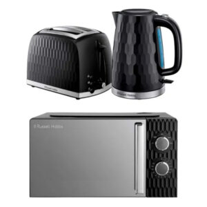 Russell Hobbs Black Honeycomb Bundle - Kettle, 2 Slice Toaster, And Microwave