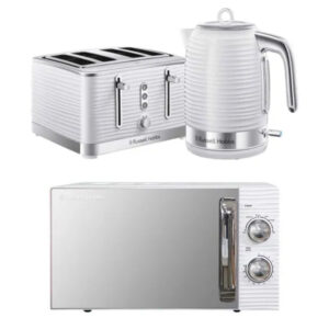 Russell Hobbs White Inspire Bundle - Kettle, 4 Slice Toaster, And Microwave